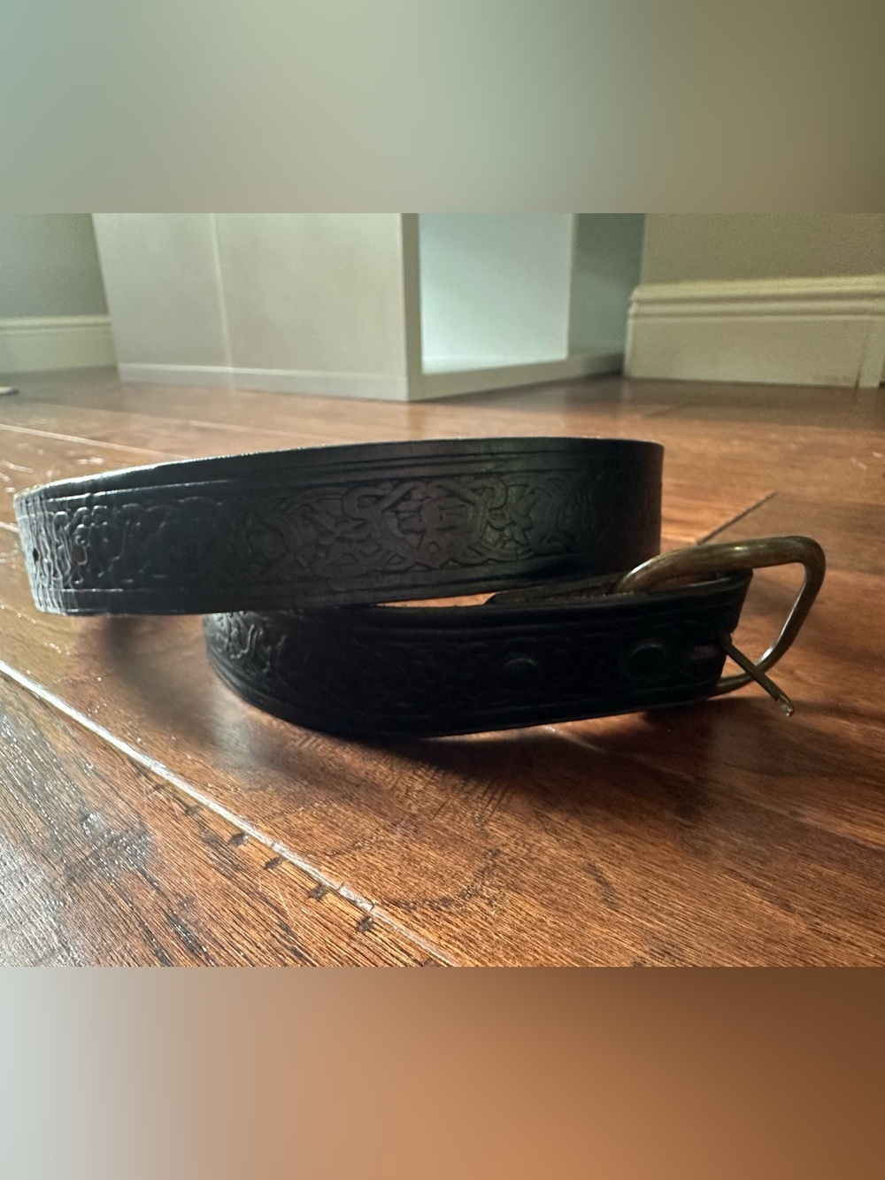 Handmade Black Genuine Leather Hand Tooled Belt